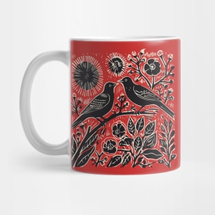 Lino Cut Birds Mug